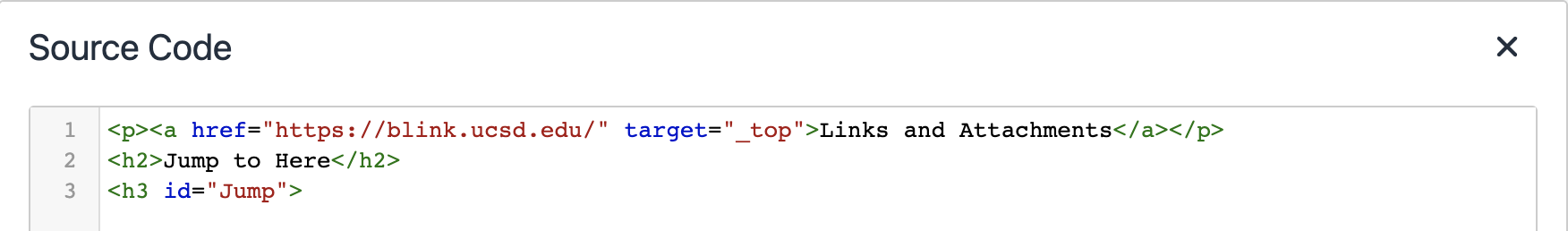Source code showing header title