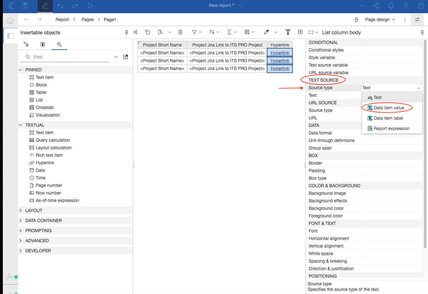 Screenshot: Change source type from text source