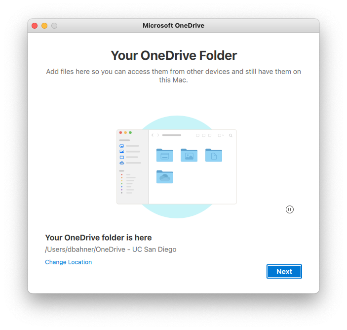 Screenshot: OneDrive Folder Setup Prompt