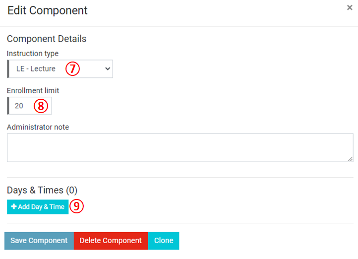 Screenshot: fields to edit component 