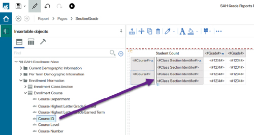 Screenshot: Drag and drop field into display on right.