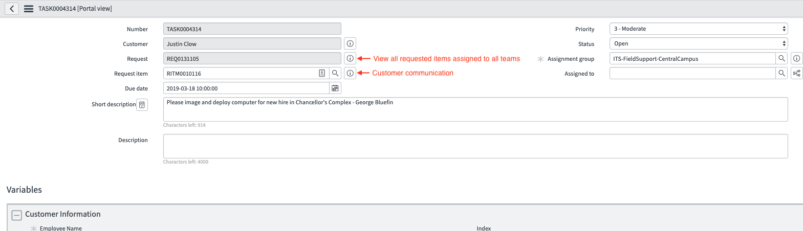 Form view of the catalog task item previously shown