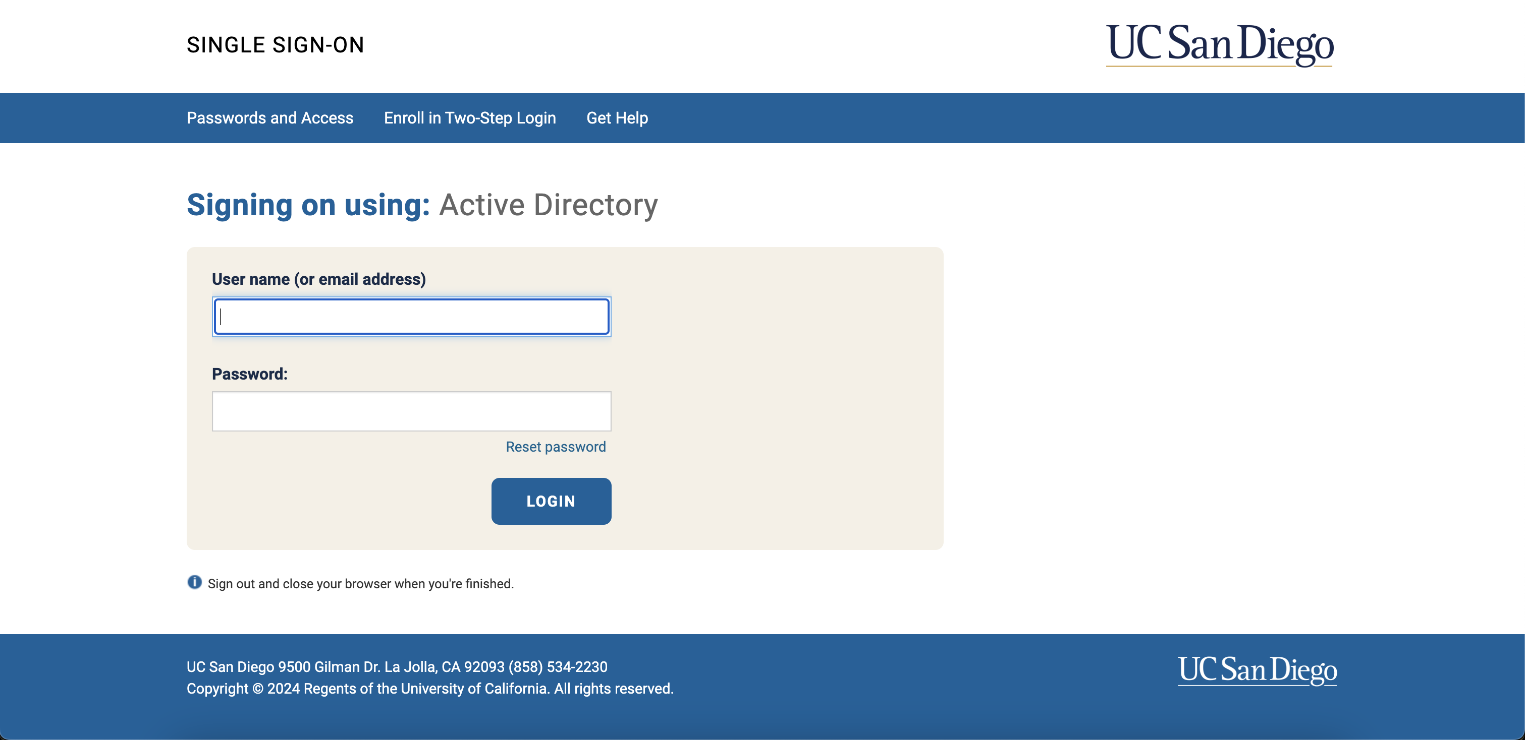 Active Directory Sign in page