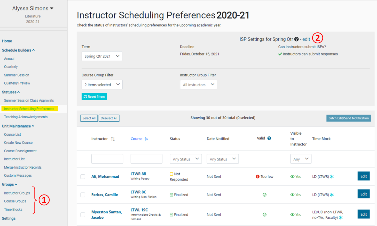 Instructor Scheduling Preferences page 