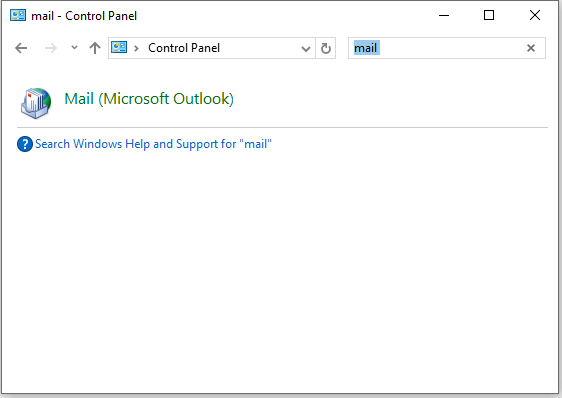 "mail" searched on the Control Panel