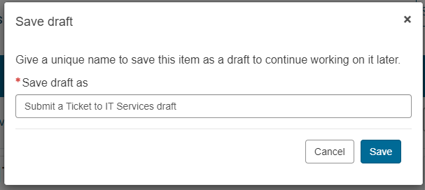Screenshot of the drop down option of type of draft to save