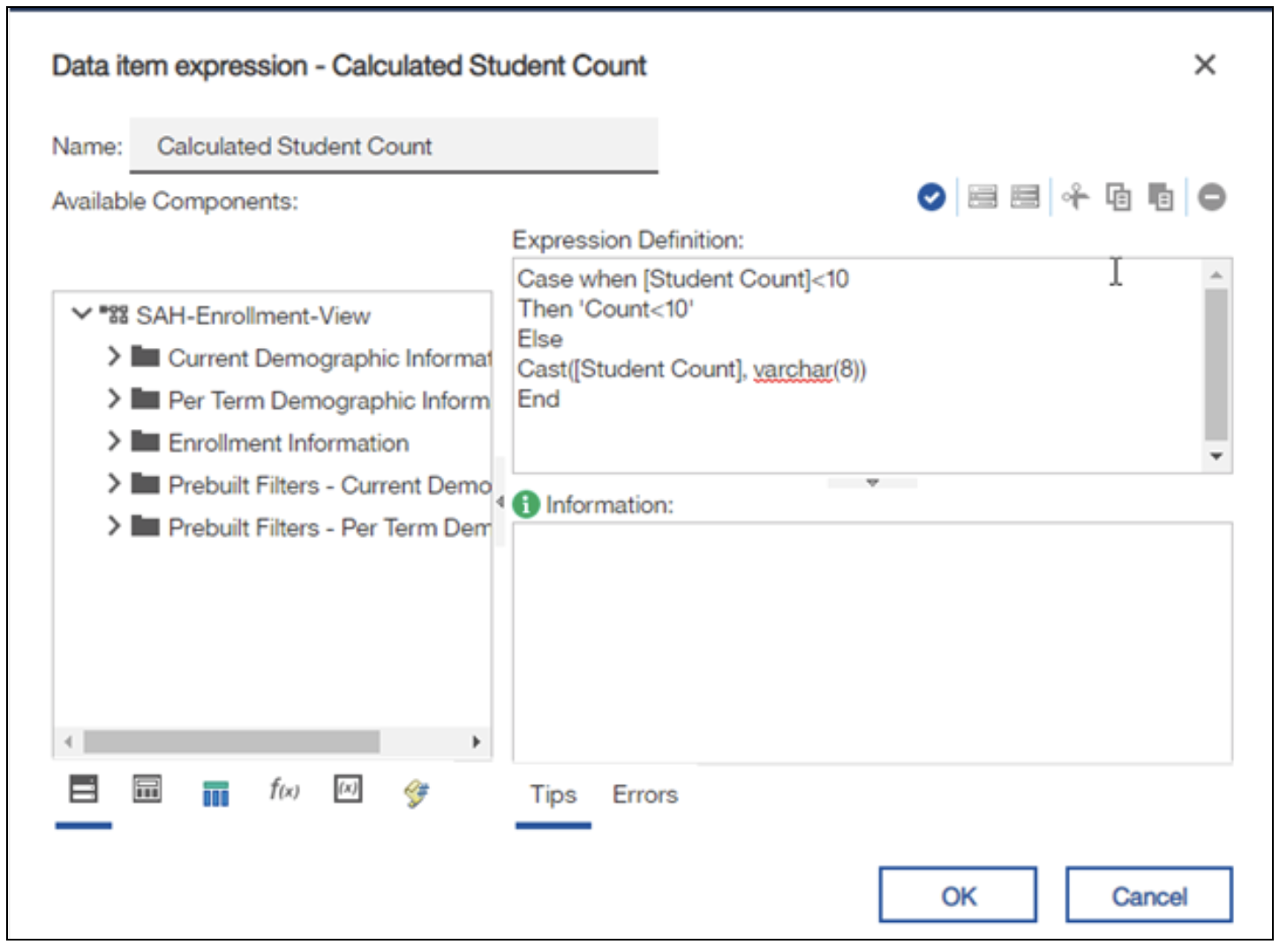 Screenshot: Above code written in Expression Definition