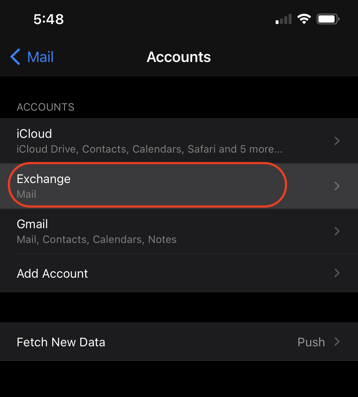 Screenshot: List of existing Accounts