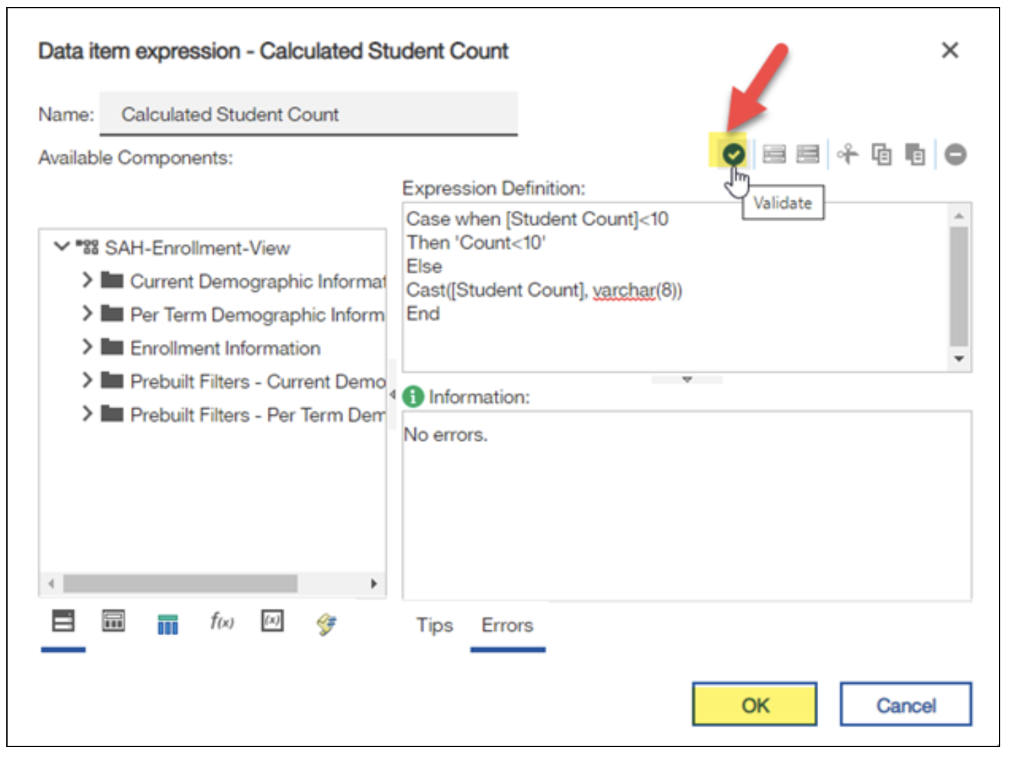 Screenshot: Validate icon