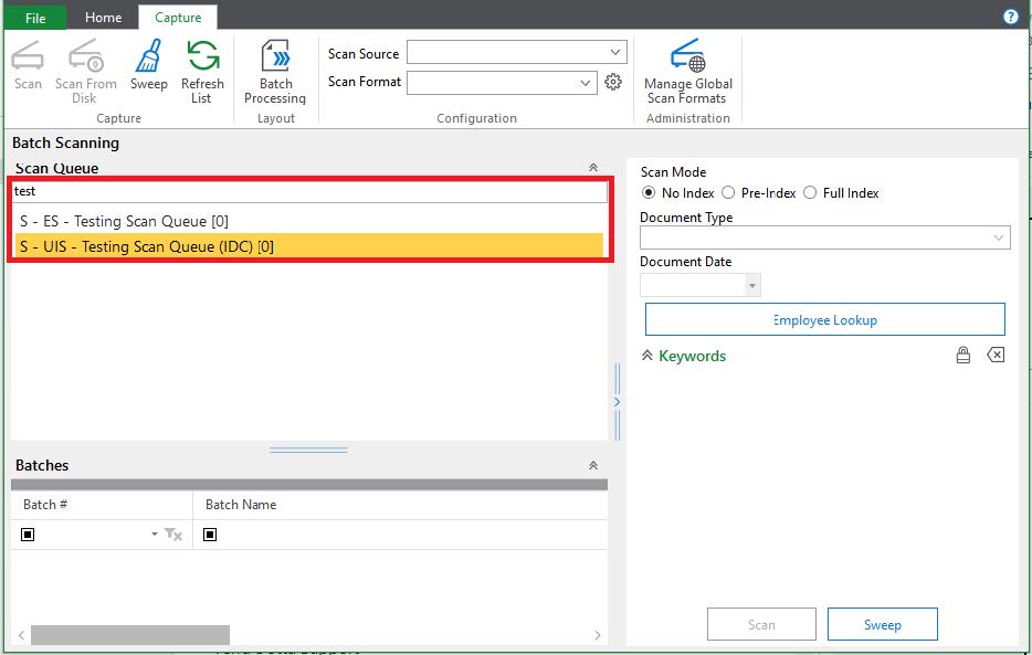 Batch Scanning window with examples of queued scans 
