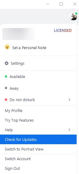 Screenshot: Profile picture to check for updates
