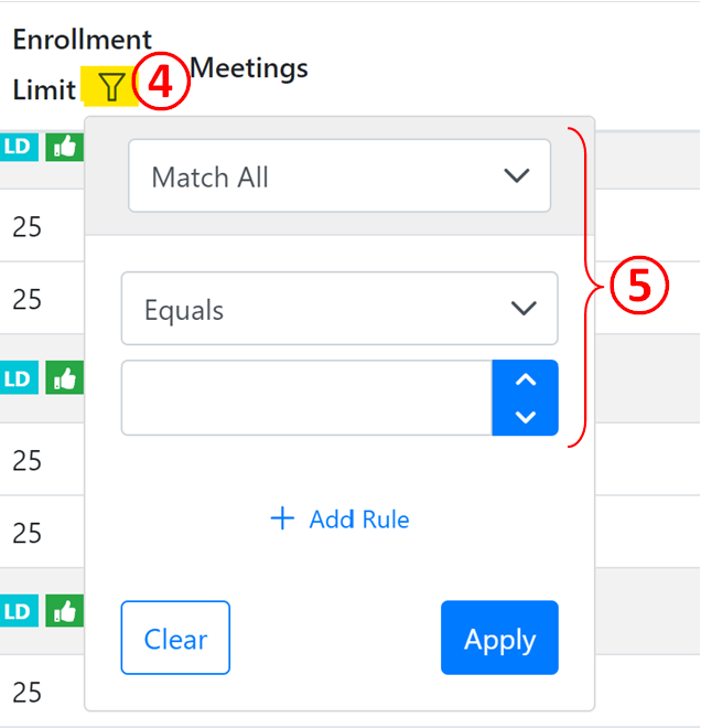 Screenshot: Enrollment Meetings field options