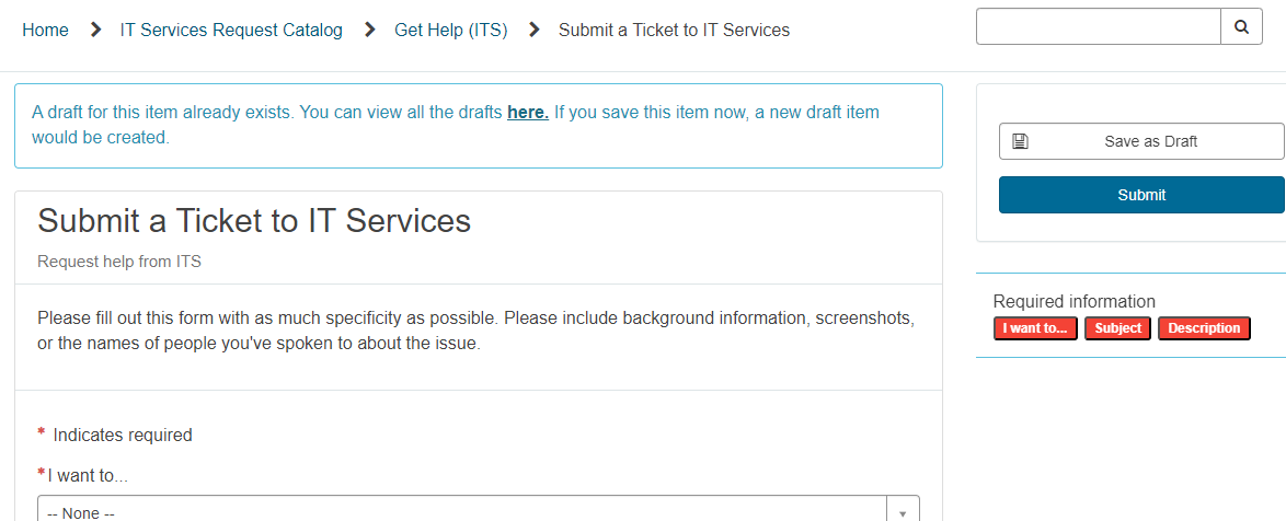 Screenshot of popup informing users that a draft already exists