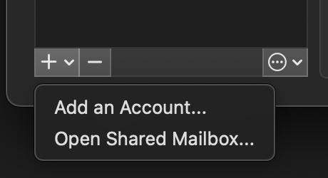 "Add an account..." is listed on the pop-up modal