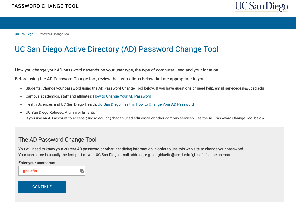 It services reset your active directory ad password information