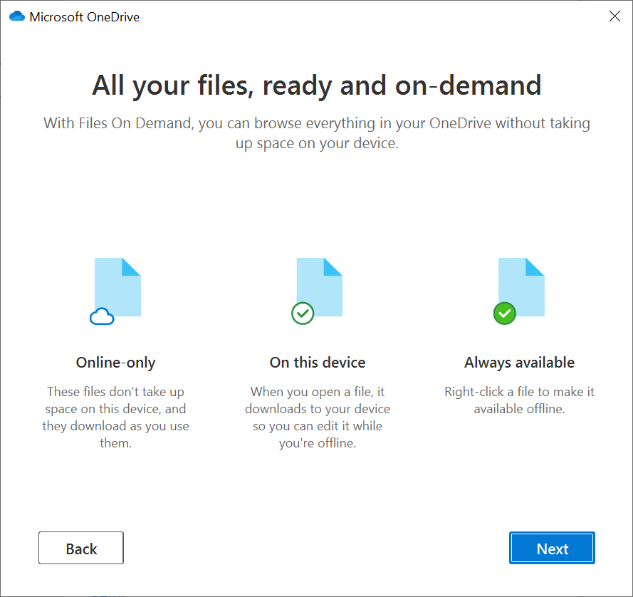 Screenshot: On-Demand Files informational prompt