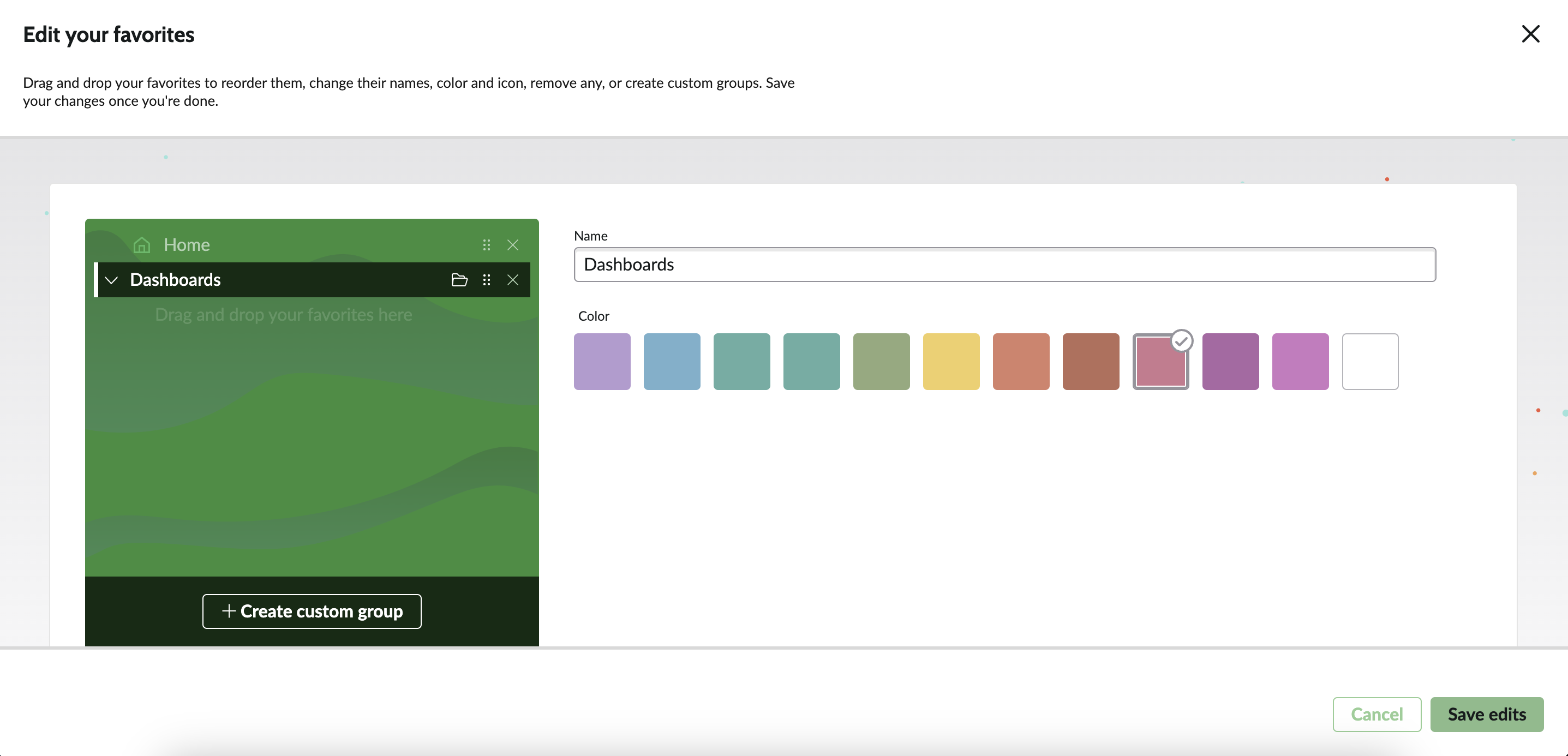 Screenshot: editing favorites popup page