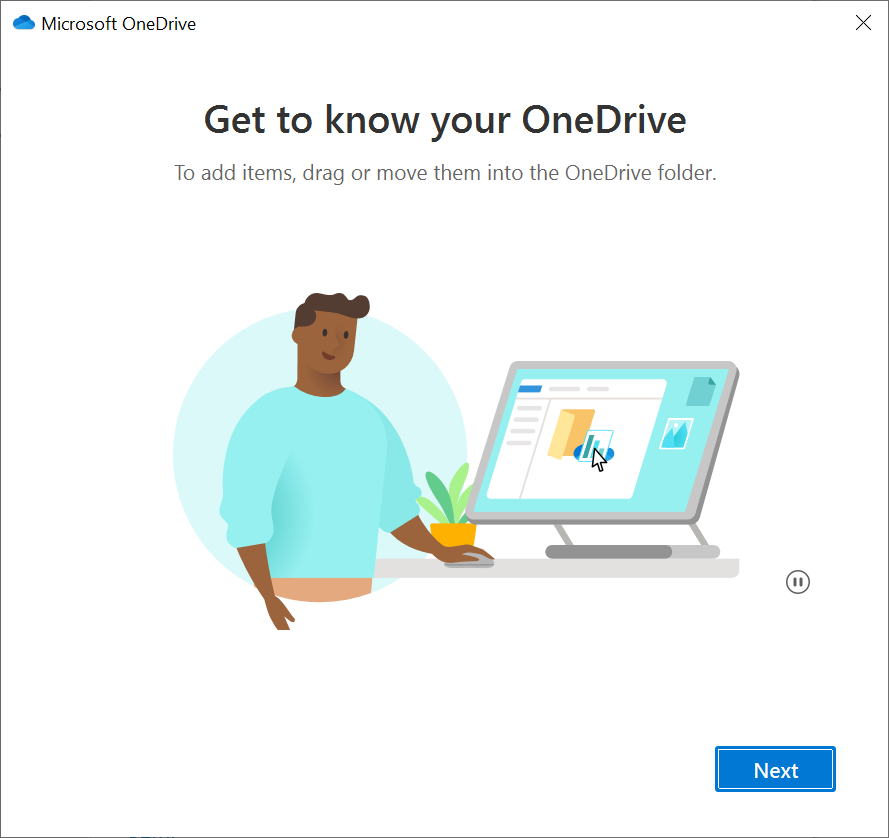 Screenshot: "Get to know your OneDrive" prompt