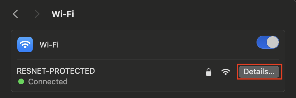 Screenshot: Wifi "Details" option