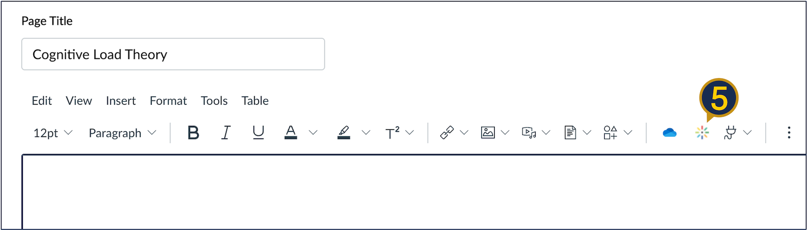 A screenshot of the rich context editor in Canvas, with the "Embed Kaltura Media" icon highlighted.