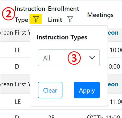 Screenshot: Instruction Types field options