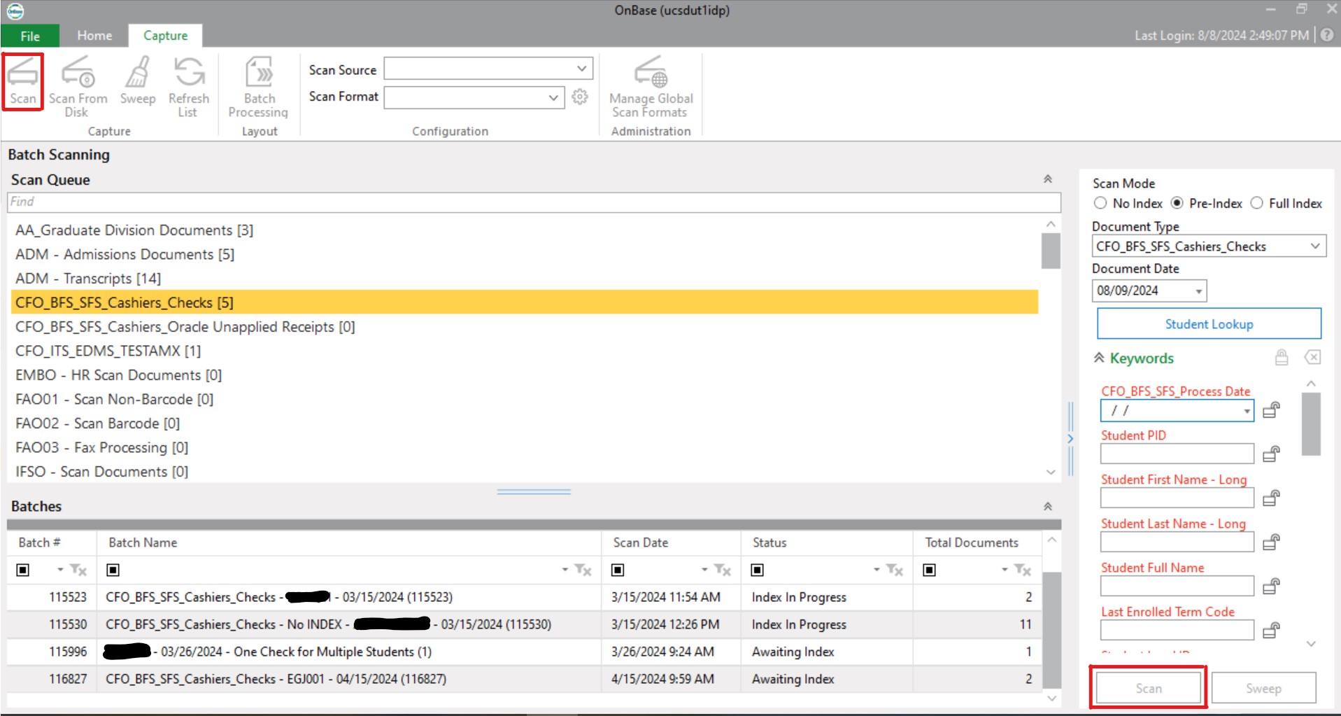 Scan button in the Capture tab 