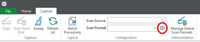 Gear setting menu on the Capture tab 