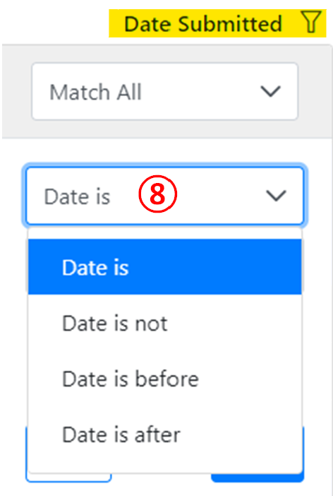 Screenshot: Date Submitted Options 