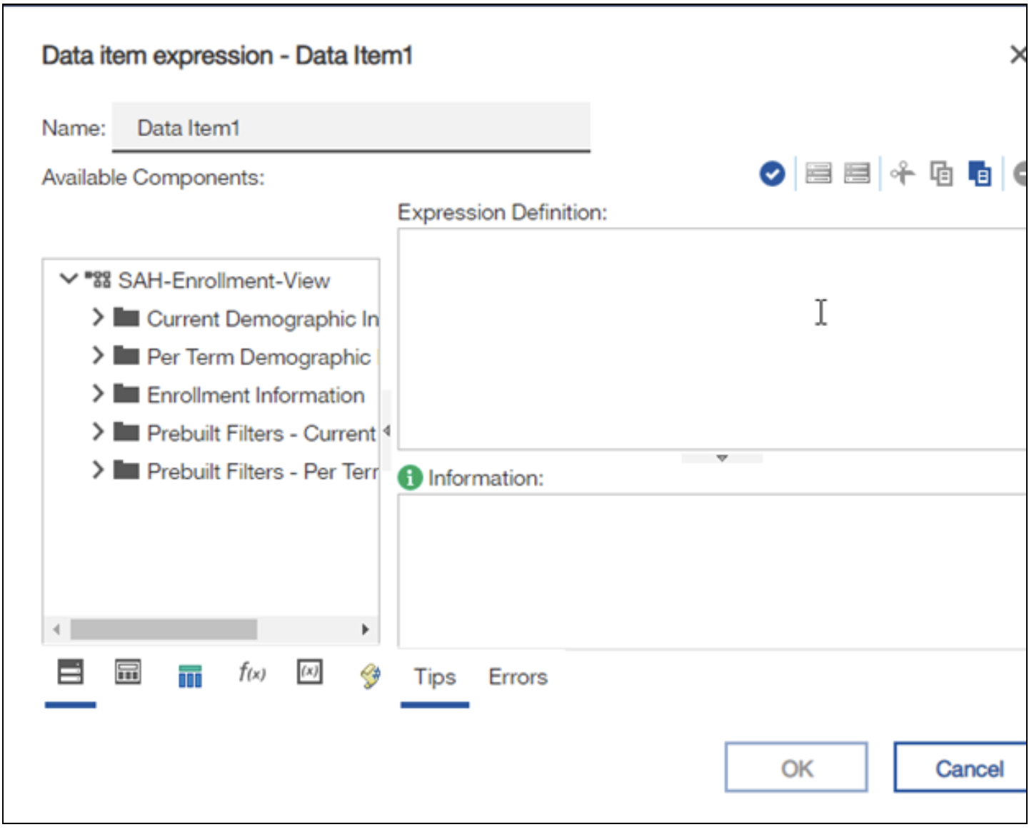 Screenshot: Page titled Data Item expression - Data Item 1