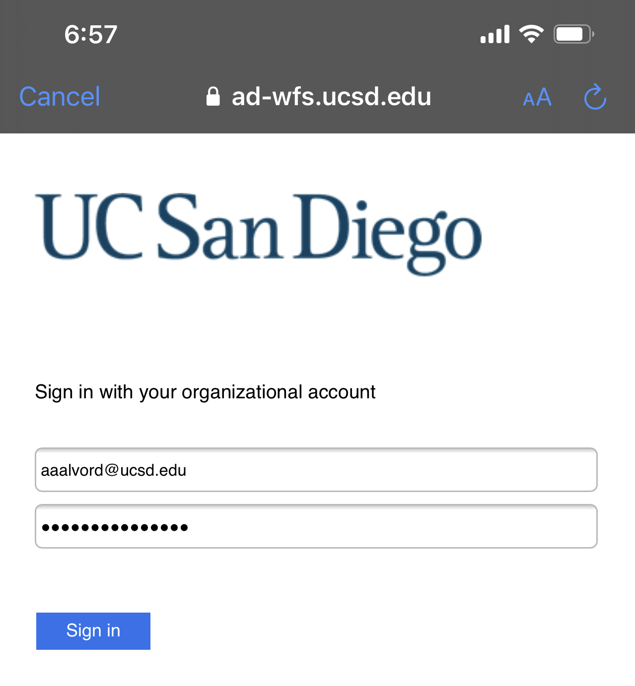 Screenshot: UCSD Login Page