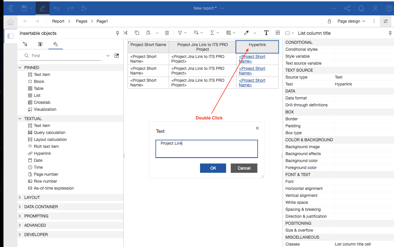 Screenshot: change hyperlink text