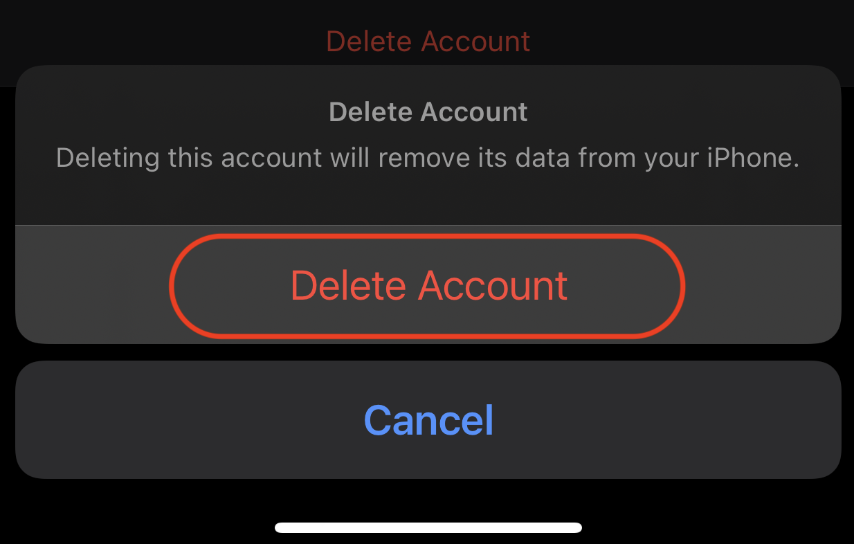 Screenshot: Second delete account button