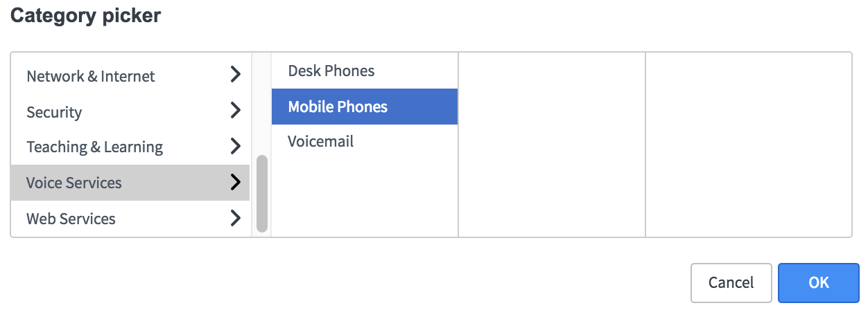 Screenshot: Category picker