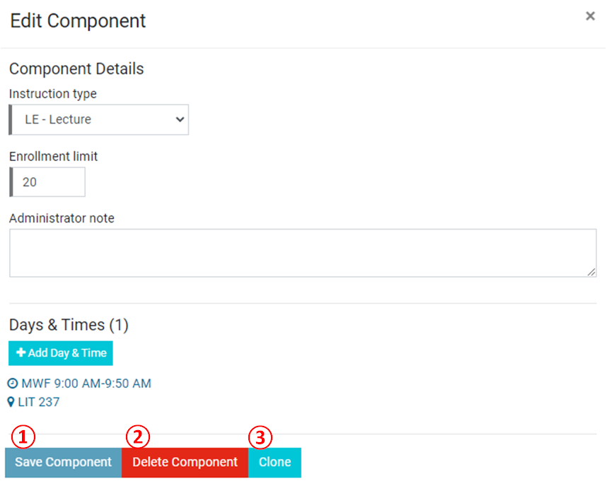 Screenshot: steps for editing a component