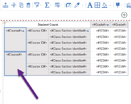 Screenshot: Pointing to old field on report.