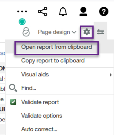 Screenshot: Open report from clipboard under settings