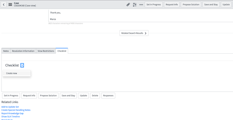 Screenshot: Menu to create new checklist
